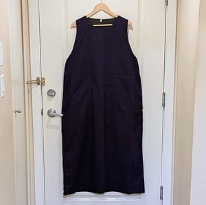 NWOT Beckwoman L 100% Cotton Fully Lined Navy Blue Front Pocket Dress